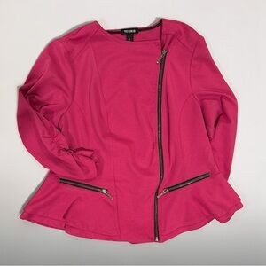 Torrid Hot Pink Asymmetrical Zip Moto Peplum Blazer Jacket Size 0 (L)
